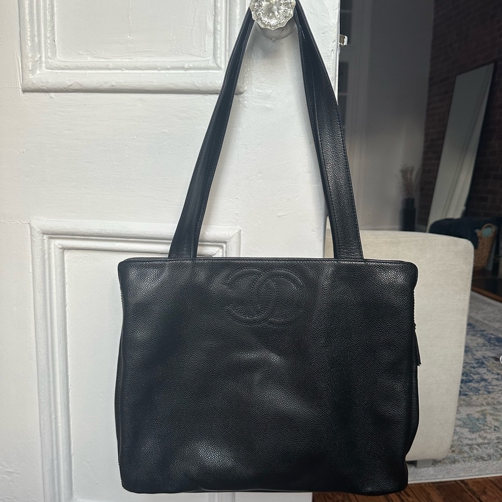 Vintage Chanel Black Caviar Leather Tote